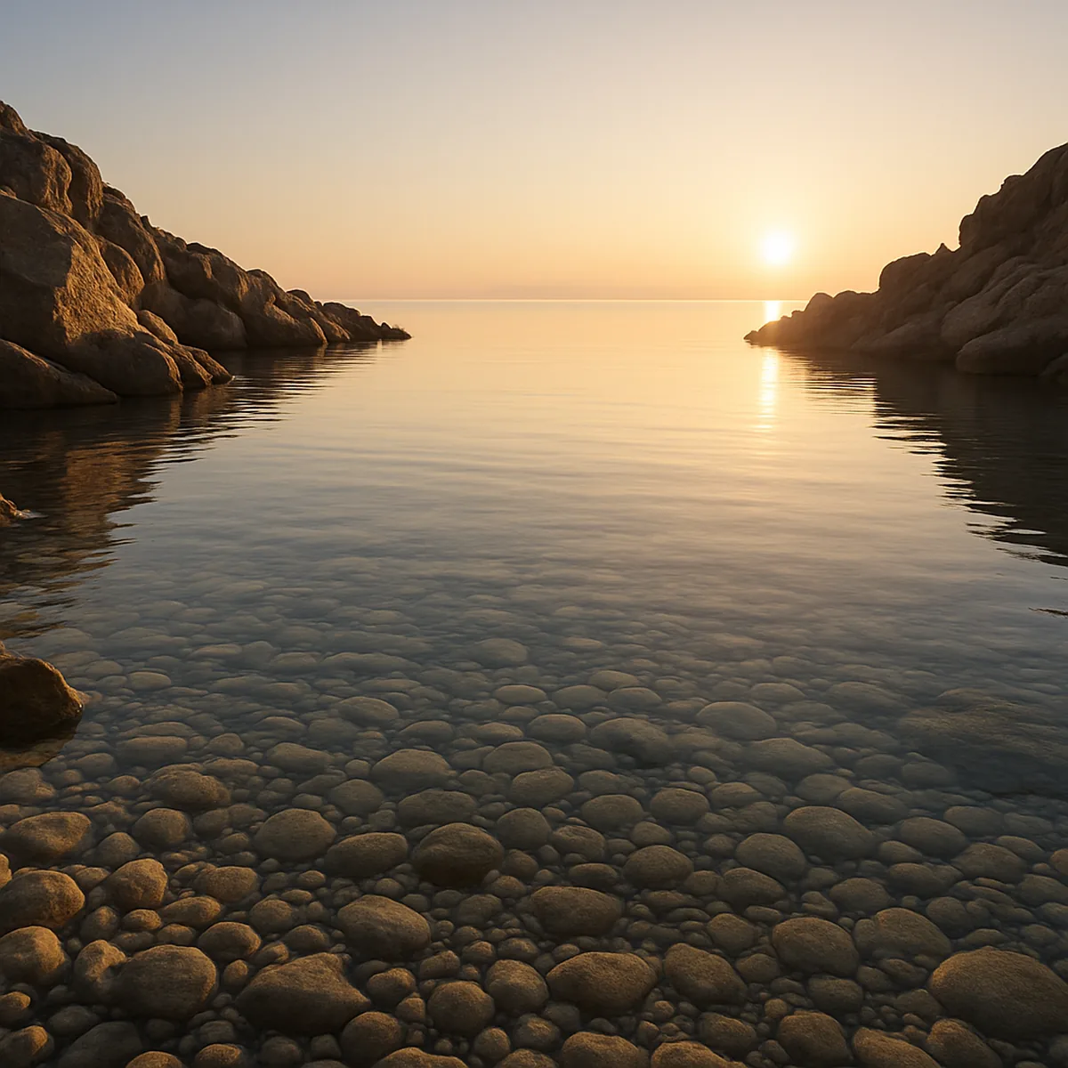 Crique calme à l'eau limpide au lever du soleil